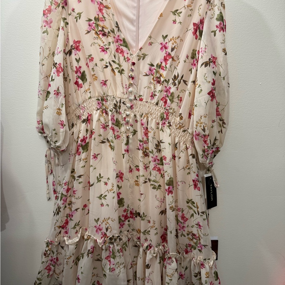 Taylor Cream and Green Floral Dress